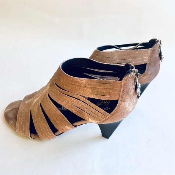 Donald J. Pliner Tan Suede Peep Toe Heels 6.5M - Picture 2 of 11